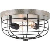 Wholesale - Duncan 13" 2-Light Industrial Farmhouse Metal Flush Mount, Cage Ceiling Light, Slate Iron + Textured Black Finish, UPC: 810018526139